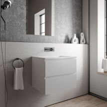 Bernstein - Petit meuble vasque de salle de bain mdf Blanc mat avec lavabo fonte minérale Blanc mat - 60x45,6x50cm - ava bruxelles -Blanc mat, Blanc