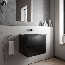 Petit meuble vasque de salle de bain mdf noir mat avec lavabo fonte minérale Noir mat - 60x45,6x50cm - ava cream -Matt black (en), Noir mat sans trou