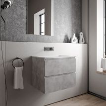 Petit meuble vasque de salle de bain mdf aspect béton avec lavabo fonte minérale Blanc mat - 60x45,6x50cm - ava cream -Béton, Blanc mat sans trou