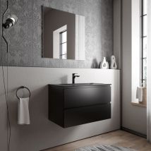Petit meuble vasque de salle de bain mdf Noir mat avec lavabo fonte minérale Noir mat - 80x45,6x50cm - ava CREAMMatt black (en), Noir mat avec trou