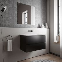 Petit meuble vasque de salle de bain mdf Noir mat avec lavabo fonte minérale Blanc mat - 80x45,6x50cm - ava CREAMMatt black (en), Blanc mat sans trou