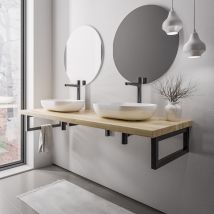 Bernstein - Plan de toilette sous vasque chêne massif 160x52x18cm (LxPxH) + 2 portes serviette Noir mat - purewood 160 cm, Noir mat