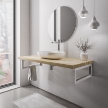 Plan de toilette sous vasque chêne massif 120x52x18cm (LxPxH) + 2 portes serviette Chrome - purewood 120 cm, Chrome - Bernstein