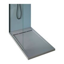 Receveur de douche fonte minérale, Bac à douche antidérapant Salle de bain, Pente écoulement et évacuation, Bords surelevés 90x120cm, Avec système