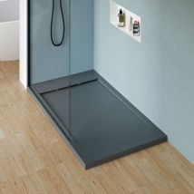 BERNSTEIN - Receveur de douche fonte minérale 140x90x4.5cm Anthracite mat + Bonde type B, Bac douche antidérapant, Pente écoulement Avec système