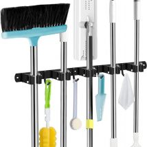 Besenhalter zur Wandmontage, 5 Halterungen + 4 schwarze Haken. Besenhalter zur Wandmontage, Besenhalter zur Wandmontage, Besenhalter zur Wandmontage