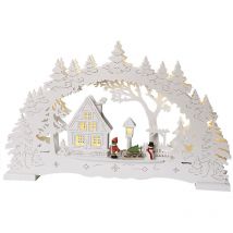 Star Trading Batteriebetriebener led Schwibbogen ,Ulm', weiß, Weihnachtsmotive aus Laser-Cut Lindenholz, warmweiß, b 43cm