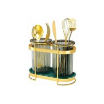 Kinsi - Besteckständer, Besteckhalter Küchenutensilienhalter, Besteckkasten, Utensilienhalter mit 2 Tassen-Trockenbehälter und Abtropfschale, Gold