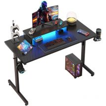 Bestier - led Bureau de Jeu avec Support pour écran, Bureau d'ordinateur 106cm, Station de Travail pour Joueur avec Porte-gobelet et Crochets