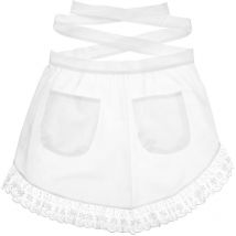 Bestonzon Tablier de taille en coton Tablier court en dentelle pour femme Poches Tablier de chef mi-long pour femme de chambre Serveuse Servante