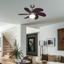Deckenventilator Zugschalter Ventilator Vor Und Rücklauf Lüfter Deckenleuchte, Holz Dunkelbraun, Titan, E14 Fassung, Dxh 75x36 Cm