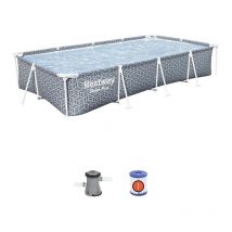 Bestway - Kit Piscine hors sol tubulaire Steel Pro - 366 x 201 x 66 cm - Rectangulaire (Inclus épurateur a Cartouche)
