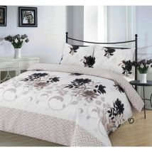 Kampala Hill - Bethany Floral Duvet Cover Set Reversible Zig Zag Bedding - Black - Double