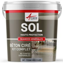 Arcane Industries - Béton Ciré Sol en Kit - Primaire et vernis de finition inclus - 2 m² (en 2 couches) Titane Gris Clair