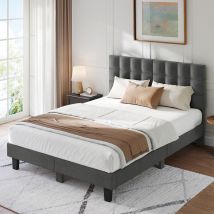 Bett 140x190 cm Inre mit Stoffkopfteil, gepolstertes Doppelbett mit Lattenrost, Erwachsenenbett für 2 Personen, Dunkelgrau