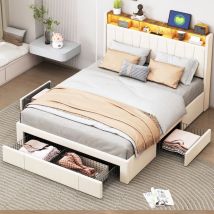 Eifson - Polsterbett 140x200 cm mit LED-Beleuchtung, usb- und Typ-C-Ladestation, 4 Eisenschubladen, Samt, geeignet für Erwachsene und Jugendliche