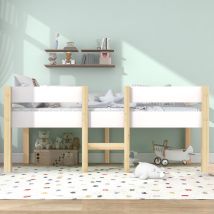 Qhj - Bett Kinderbett Mit Rausfallschutz, Kiefer-vollholz-90x200 Cm-wei & Eiche