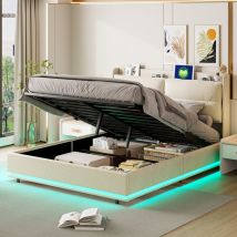 Bett Mit Stauraum 160x200 Cm Mit Led-beleuchtung Unter Dem Bett – Samt – Lattenrost – Gepolstertes Hydraulisches Bett – Für Erwachsene Und Jugendliche