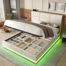 Bett Mit Stauraum 160x200 Cm – Doppelbett – Mit Led-ambientebeleuchtung – Usb-/typ-c-anschluss – Verstellbares Kopfteil – Samt – Lattenrost – 