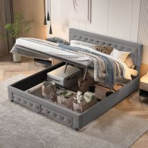 Bett Mit Stauraum 160x200 Cm, Mit Gepolsterter Dekoration, 2 Stauraum Schubladen, Klassisch, Lattenrost Aus Holz, Metallrahmen, Polsterbett Aus Samt -