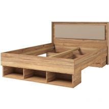 Bettgestell 140x200 cm in Eiche mit beige ISPARTA-83