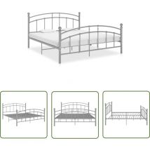 The Living Store Bettgestell Grau Metall 160x200 cm - Metallbettrahmen - Doppelbett - Bettgestell Grau - Boxspringbett - Lattenrost Inklusive