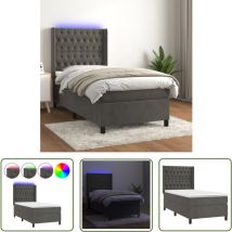 The Living Store Boxspringbett mit Matratze & led Dunkelgrau 90x200 cm Samt - Boxspringbett - Samtbett - Doppelbett - Luxusbett - Schlafsofa