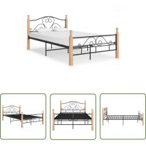 Longziming - The Living Store Bettgestell Schwarz Metall 120x200 cm - Doppelbett - Holzrahmen - Metallbettfundament - Eichenholzbette - Schwarzes Bett