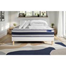 Komplettpaket Bett - Matratze 140x190 cm + Boxspringbett mit Lattenrost (im Set) + 2 Kopfkissen + Bettdecke - Actiflex Ergo
