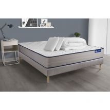 Actisom - Komplettpaket Bett - Matratze 140x190 cm + Boxspringbett mit Lattenrost (im Set) + 2 Kopfkissen + Bettdecke - Actiflex Form