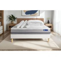Komplettpaket Bett - Matratze 180x200 cm + Boxspringbett mit Lattenrost (im Set) + 2 Kopfkissen + Bettdecke - Actiflex Soft