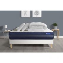 Komplettpaket Bett - Matratze 160x200 cm + Boxspringbett mit Lattenrost (im Set) + 2 Kopfkissen + Bettdecke - Actiflex Tech