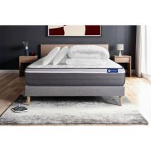 Komplettpaket Bett - Matratze 140x190 cm + Boxspringbett mit Lattenrost (im Set) + 2 Kopfkissen + Bettdecke - Actilatex Plus