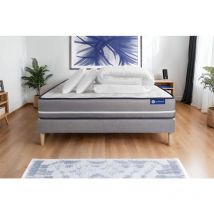 Komplettpaket Bett - Matratze 200x200 cm + Boxspringbett mit Lattenrost (im Set) + 2 Kopfkissen + Bettdecke - Actilatex Pur