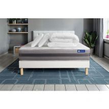 Komplettpaket Bett - Matratze 140x190 cm + Boxspringbett mit Lattenrost (im Set) + 2 Kopfkissen + Bettdecke - Actilatex Relax