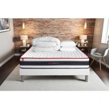 Komplettpaket Bett - Matratze 200x200 cm + Boxspringbett mit Lattenrost (im Set) + 2 Kopfkissen + Bettdecke - Energy