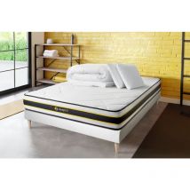 Komplettpaket Bett - Matratze 140x200 Cm + Boxspringbett Mit Lattenrost (im Set) + 2 Kopfkissen + Bettdecke - Flexy