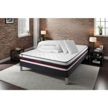 Komplettpaket Bett - Matratze 180x200 cm + Boxspringbett mit Lattenrost (im Set) + 2 Kopfkissen + Bettdecke - Form