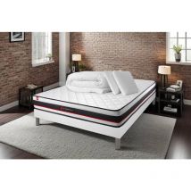 Komplettpaket Bett - Matratze 180x200 cm + Boxspringbett mit Lattenrost (im Set) + 2 Kopfkissen + Bettdecke - Form