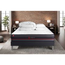 Komplettpaket Bett - Matratze 140x200 cm + Boxspringbett mit Lattenrost (im Set) + 2 Kopfkissen + Bettdecke - Regen