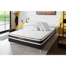Komplettpaket Bett - Matratze 140x190 cm + Boxspringbett (Monoblock) + 2 Kopfkissen + Bettdecke - Soft