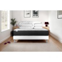 Komplettpaket Bett - Matratze 200x200 cm + Boxspringbett mit Lattenrost (im Set) + 2 Kopfkissen + Bettdecke - Vitalmemo One