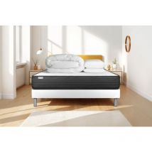 Komplettpaket Bett - Matratze 140x200 cm + Boxspringbett mit Lattenrost (im Set) + 2 Kopfkissen + Bettdecke - Vitalpower