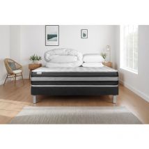 Komplettpaket Bett - Matratze 200x200 Cm + Boxspringbett Mit Lattenrost (im Set) + 2 Kopfkissen + Bettdecke - Vitalspring Zen
