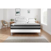Komplettpaket Bett - Matratze 180x200 cm + Boxspringbett mit Lattenrost (im Set) + 2 Kopfkissen + Bettdecke - Vitalspring Zen
