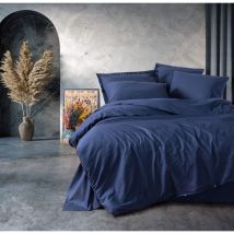 Bettwäsche - 1 Bettbezug 140 X 200cm + 1 Kissenbezug 60 X 60 Cm - 100% Verstärkter Baumwolle - Dunkelblau