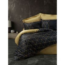 Bettwäsche - 1 Bettbezug 140 X 200cm + 1 Kissenbezug 60 X 60 Cm - 100% Verstärkter Baumwolle - Grafisches Druckdesign Schwarz / Gold