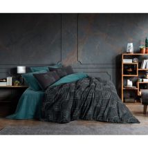 Bettwäsche - 1 Bettbezug 140 X 200cm + 1 Kissenbezug 60 X 60 Cm - 100% Verstärktes Baumwolle - Druck In Petrolblau