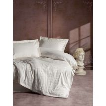 Bettwäsche - 1 Bettbezug 140 X 200cm + 1 Kissenbezug 60 X 60 Cm - Satin - Druck Streifen Ecru