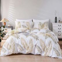 Bettwäsche-set, Bettbezug 220 X 240 Cm Für 2 Personen Und 2 Kissenbezüge 50 X 75 Cm, 100 % Mikrofaser, Muster Aus Goldenen Tropischen Blättern Und 